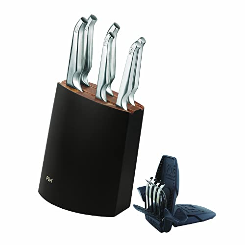 Furi Pro Angular Knife Block Set 8 pc, Knife Block with six Premium Knives and Sharpener for a Superior Cutting Performance, Stainless Steel Blades, Ergonomic Reverse-Wedge, Anti-Fatigue Handle