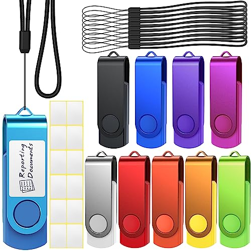 Memoria USB 4GB Pendrives 10 Piezas,Giratoria Memoria Flash USB 2.0 Multicolores Pen Drive Uflatek Portátil Pendrive Almacenamiento de Datos con Llavero Acollador
