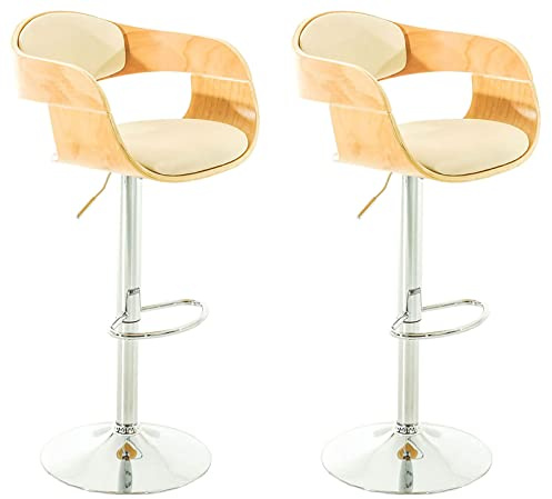 CLP 2er Set Barhocker Kingston Mit Kunstlederbezug I Höhenverstellbarer Barstuhl Mit Robustem Metallgestell | Farbe Natur/Creme