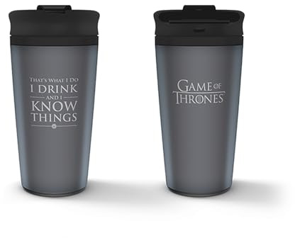Game of Thrones Metal Travel Mug Coffee-To-Go-Becher Logo grau, bedruckt, aus doppelwandigem Edelstahl.