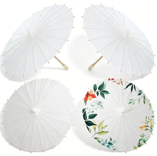 Amosfun 4Er Set Weiße Kinder Tanzschirme 30Cm Durchmesser Diy Ölpapier Regenschirme Zufälliger Griff Stil Für Hochzeit Party Dekoration
