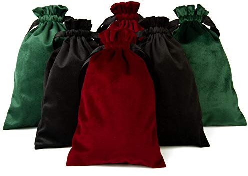 Loveinside Bolso de Runas de Tarot de Terciopelo - Paquete de 6 Bolsas de Terciopelo de 15,5 X 23 CM para Tarjetas, Piezas de Juegos, Joyas, Papel de Regalo para Bodas - Negro, Verde Oscuro y Vino