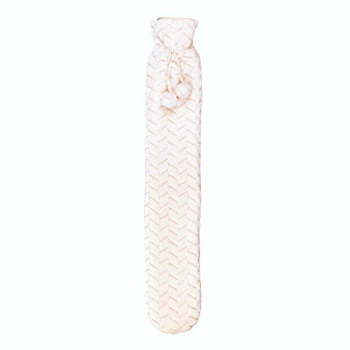 Invero Extra Long Soft and Cosy Hot Water Bottle with Faux Fur Hot Cover and Pom Poms - 2 Litre Capacity - Ideal for Friends, Family or Personal Use - Cream