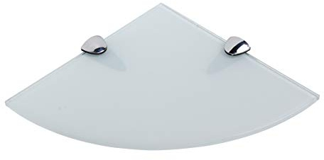 BSM Marketing Eckregale aus gehärtetem Glas für Badezimmer, Schlafzimmer, Küche, Büro, mit großen verchromten Regalhalterungen, 250 mm, 6 mm dick, schwarz, weiß oder transparent