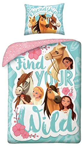 Halantex Spirit Children's Bed Linen Reversible Design Duvet Cover Set Horses 140 x 200 cm Cotton.