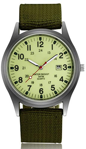Macabolo - Montre militaire de luxe pour homme - Éclairage dans l’obscurité - Montre de sport - Mouvement à quartz - Avec calendrier, Couleur : vert clair