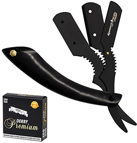G4 Vision Straight Edge Razor Professional Barber with 100% Bull Horn Handle Stainless Steel Folding Razor, Cut Throat, with 100 Free Blades