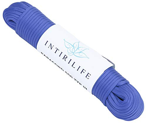 INTIRILIFE Cuerda Exterior de Nailon de 31 m en Azul - Cuerda de jardín de 31 Metros de Largo y 4 mm de Grosor - Cuerda de Paracord, Resistente al desgarro y Robusta con 7 Hilos de núcleo