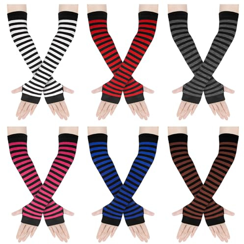 Amandir Lange fingerlose Handschuhe für Damen, Armstulpen, gestrickt, Daumenloch, dehnbare Handschuhe, Weiß, Rot, Dunkelgrau, Rosa, Blau, Braun, Einheitsgröße