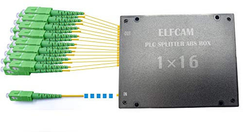 Elfcam® - Séparateur de Fibres Optique, Séparateur Optique de Fibre Monomode de PLC de SC/APC avec La Boîte Plastique ABS (1x16)
