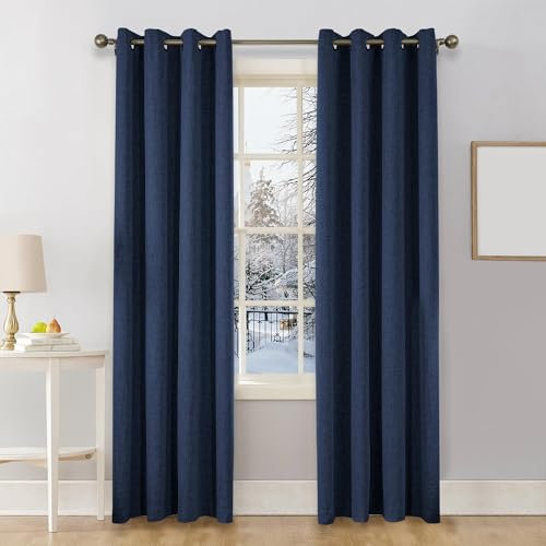 CUCRAF 100% Blackout Curtains Blue 72 Inch Drop 2 Panels Soft Texture Sun Blocking Thermal Eyelet Curtains for Bedroom Living Room 46 X 72 Inch