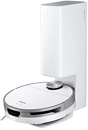 SAMSUNG Jet Bot+ Robot Vacuum Cleaner w/ Clean Station, Automatic Emptying, Precision Cleaning, 5-Layer Filter, Intelligent Power Control for Hardwood Floors, Carpets, Area Rugs, VR30T85513W/AA, White