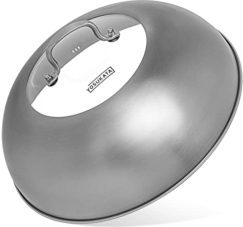 YOSUKATA Coperchio Wok 34,5 cm - Coperchio Universale Acciaio Inox con Vetro Temperato e Fori per Vapore per Wok 36 cm - Lavastoviglie - Dome per Fusione Formaggio e Griglia - Cloche per Hamburger