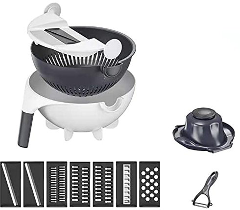 SXZHSM Round vegetable cutter 12 in 1 household kitchen shredded vegetable chopper,onion chopper, veggie slicer with drain basket hand guard planer