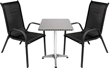 Mojawo Luxus Bistrogarnitur Gartengarnitur - 3-teilig - Tisch Glas/Metall 60x60xH70cm + 2 Stapelstühle Anthrazit