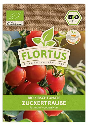 FLORTUS BIO Kirschtomate Zuckertraube | Gemüsesamen | Tomatensamen | Kirschtomatensamen | Cocktailtomatensamen | Samen zur Anzucht für Garten, Balkon, Küche & Fensterbank