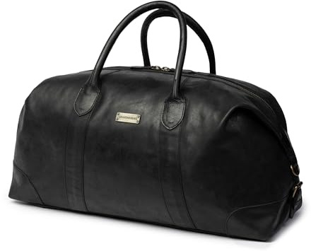 DRAKENSBERG Leder Weekender 'David' (60cm) große Reisetasche Herren Damen, Vintage Design, erweiterbar | 60L, Vintage-Schwarz, DR00366