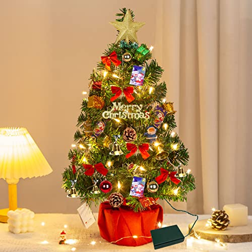 DONGQI Mini Albero di Natale da Tavolo Artificiale 60cm con luci a LED, Decorazioni Natalizie