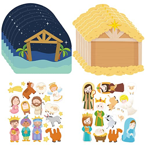 WATINC 80 Stück Weihnachten Baumschmuck für Kinder Jesus Geburt Weihnachtsbaum Hänger DIY Weihnachten Aufkleber Hängen Ornament Weihnachtsdekoration mit Schleife für Religiöses Gastgeschenk Spiel