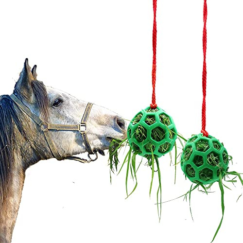 2 Stück Pferde Leckerbälle Heu Feeder Spielzeugball Hängendes Futterspielzeug für Pferde Ziegen Schafe Lindert Stress Pferdestall Paddock Rest