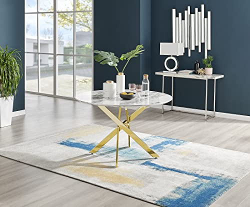 Furniturebox UK Dining Table - Novara 120cm Round White Marble Effect Table with Gold Chrome Nested Starburst Legs - 2 4 6 Seater Table - Modern Family Dining Furniture