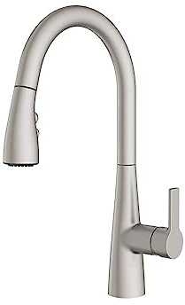 Amazon Basics Pull-Down Sprayer Kitchen Faucet with Fast Mount, 2 Spray Mode, Spot-Free Stainless Finish, Easy Installation, 1-Pack