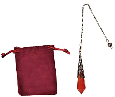 Piedra Preciosa, Péndulo de Cristal, Péndulo de Cristal Hexagonal Vintage para Radiestesia, péndulo Chakra Reiki Adivinación Meditación Wicca (Ágata roja)