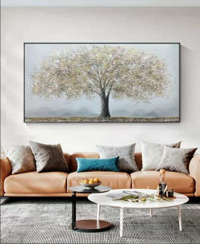 Cuadros Pintados A Mano Sobre Lienzo,Arte De Pared Extra Grande Original Pintado A Mano Pintura Al Óleo Árbol De La Vida Cuadro Pintura De Pared Lámina De Oro Sin Marco Obra De Arte Con Textura D