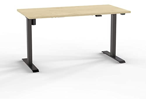 goodsforbusiness Schreibtisch elektrisch höhenverstellbar von 73,5-123,5 cm, Gestell schwarz, Kufen rechteckig, Ergonomischer Bürotisch, Steh-Sitztisch (Ahorn, B 120 x T 80 cm)
