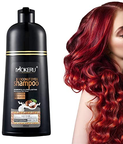 Instant Wine Red Dye Shampoo,Plant Natural Ingredients Coconut Oil Organic Hair Dye 100 Wine Red Coverage Quick Coloring Long Lasting Color Shampoo Unisex 500ml