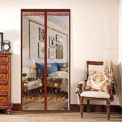 Hixingo Fly Screens for Doors, Door Fly Screen Curtain, Easy to Install Fly Curtains for Doors, Magnetic Door Fly Screen, Lets Fresh Air in Keeps Bugs Out (90x200cm,Flower)