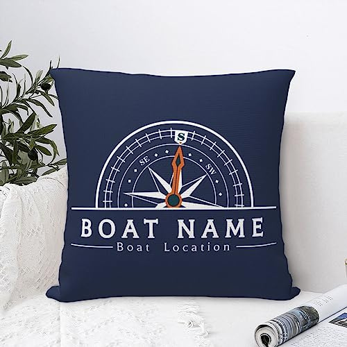 Personalized Nautical Name Pillow Cover Custom Compass Name Cushion Cover Pillow Case for Boat, Lake or Beach House, Car Decorations Sofa Throw Pillow Case Cushion Cover (Square pillow Cover -4)