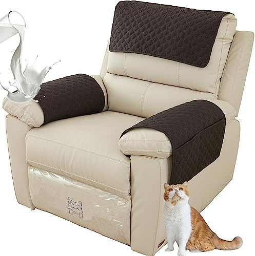 ZGDDPZA Armchair Arm Cover,Headrest Cover for Recliner Sofa Quilted Chair Arm Cover with Pockets Waterproof Non Slip Sofa Protectors Pet Dog (Black,1 Seater 3pcs)