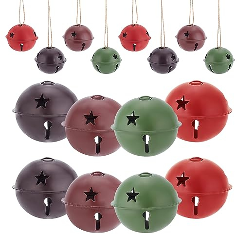 WEBEEDY 16 Stück Weihnachts Glöckchen Weihnachtsklingelglocken Große Bastelglockenverzierung mit Sternausschnitt 4 Farben Schlittenglocken Hängende Dekordekoration (Große Größe: 5 cm)