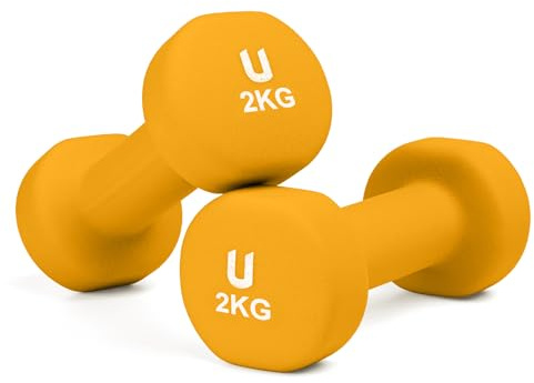 unycos - Neopren Hanteln【2er-Sets, 2 kg】Runde Kurzhanteln, Rutschfest für Damen und Männer, Anti-Roll-Design, Fitnessstudio, Krafttraining, Pilates, Gymnastik, Fitnessgeräte für Zuhause (Orange)