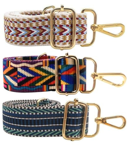 Namvo paket med 3 Boho justerbara axelremmar Bredd 3,8 cm Axelrem med karbinhake för axelväskor Väskor Handväskor (3 färger)