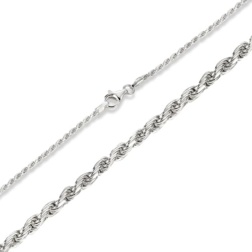 BlinqBlinq Kordelkette Echtsilber 2mm 925 Sterling Silber Rope Chain 45cm 50cm 55cm 60cm Schmuck Silberkette Herren Halskette oder Damen Halskette (50)