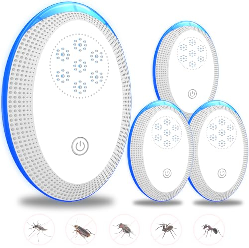 Anti Moustique Ultrason Prise, Ultrason Souris Mouche 4 Paquets, Appareil Repulsif Souris Efficace pour Repousser Les Rats, Les araignées, Les moustiques, Les Souris, Les cafards Bla