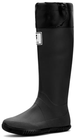 Yenxapei Gummistiefel Damen Herren, Original Wasserdichte Arbeitsstiefel Hoch Regenstiefel, Gummi Langschaft Gummistiefel Sicherheits Stiefel Regenschuhe Boots Gartenschuhe Im Freien, Schwarz, 43 EU