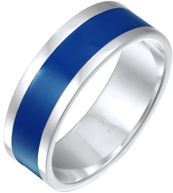 Kuzzoi Herrenring Silber 925 Silberring Herren poliert Streifen Emailliert Blau Breite 8 mm 0612731523_66