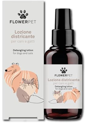 FLOWER PET, Lozione Districante per Cani e Gatti, Ideale per Eliminare i Nodi, Elevata Azione Districante e Snodante, Nutre e Rende Il Pelo Morbido, con Estratti di Canapa, Avena e Lino, 100 ml
