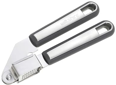 Wiltshire Aspire Garlic Press, Stainless Steel, Garlic Crusher, Garlic Mincer, Anti-Slip Soft Touch Handle, Grey & Silver, 18.5x5x3.5cm