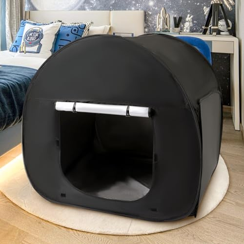Takezuaa Pop up Tent for Kids,Sensory Blackout Tents,Blackout Play Tents with Curtain Strap and Bag,Pop up Kids Playhouse for Indoor Kid Play Sleep Read,Black Out Sensory Tent For Autistic Children