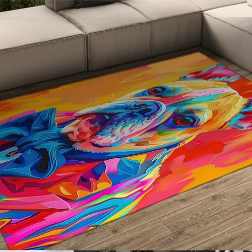 Bunte Hundedruck Teppich Graffiti Stil Tierteppiche für Esszimmer Küche Loe Flor Teppiche Künstlerischer Tier Design Teppich für Kinderzimmer Dekor 150x200cm