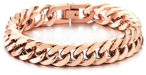 COOLSTEELANDBEYOND Herren Edelstahl Kubanische Kette Panzerkette Armband, Rotgold, Satiniert