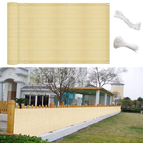 GAIFNAG Balkon Sichtschutz Balkonumspannungen 145 x 350 cm Balkonverkleidung Sichtschutz, Kunststoff Balkonverkleidung HDPE 220G/M², Wind- Und Uv-Schutz für Balkon Terrasse Garten, Creme Farben