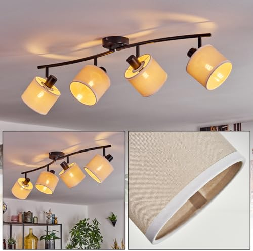 Deckenleuchte Bassagoda, Deckenlampe aus Metall/Stoff in Schwarz/Beige/Weiß, Leuchte im modernen Boho-Style mit verstellbaren Schirmen (Ø 12 cm), skandinavisches Design, 4 x E14, ohne Leuchtmittel
