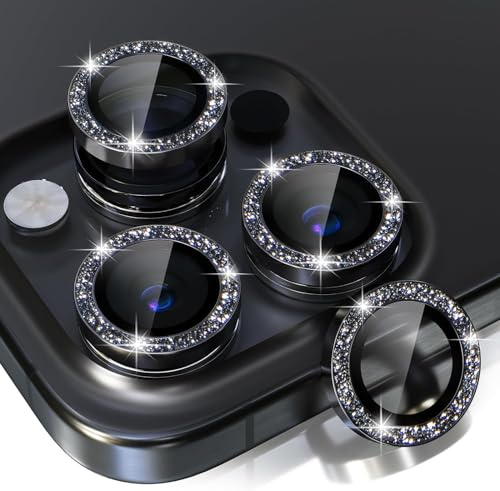 AFENGBOX 2 Pezzi Protezione Fotocamera per iPhone 16 Pro/iPhone 16 Pro Max,Anti-Graffio Vetro Temperato Pellicola Fotocamera,Copri Lente Fotocamera Cover Armor Accessori,Glitter Nero