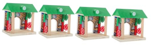 TOYANDONA 4 Stücke Dekorative Zug Bahnhof Spielzeug Pretend Für Kinder Holz Station Modell Zubehör