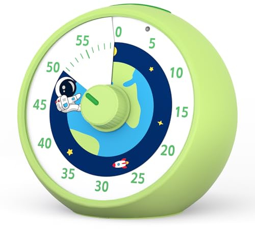 Visual Timer for Kids, 60-Minute Countdown for Classroom Office Kitchen, Desk Timer Kids Time Management Tools with Silent Operation, Pomodoro Time Rainbow Pattern (Planet Green)